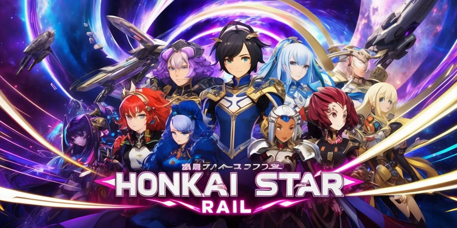 A futuristic sci-fi scene from the Honkai Star Rail game, set in a vibrant, celestial environment with a mix of sleek spaceships and mysterious, astral landscapes, featuring a diverse cast of characters with unique, intricate costumes and hairstyles, including March 7th, Blade, and Serval, with detailed facial features and expressive emotions, against a swirling backdrop of purple, blue, and gold hues, with metallic accents and neon lights, in a dynamic composition that showcases the game's distinctive blend of exploration, combat, and character customization, with stylized, anime-inspired visuals and a focus on action, adventure, and storytelling.
